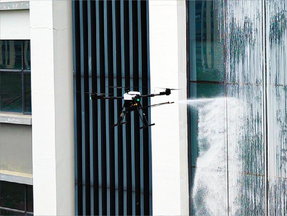 Drone cleaning high-rise building